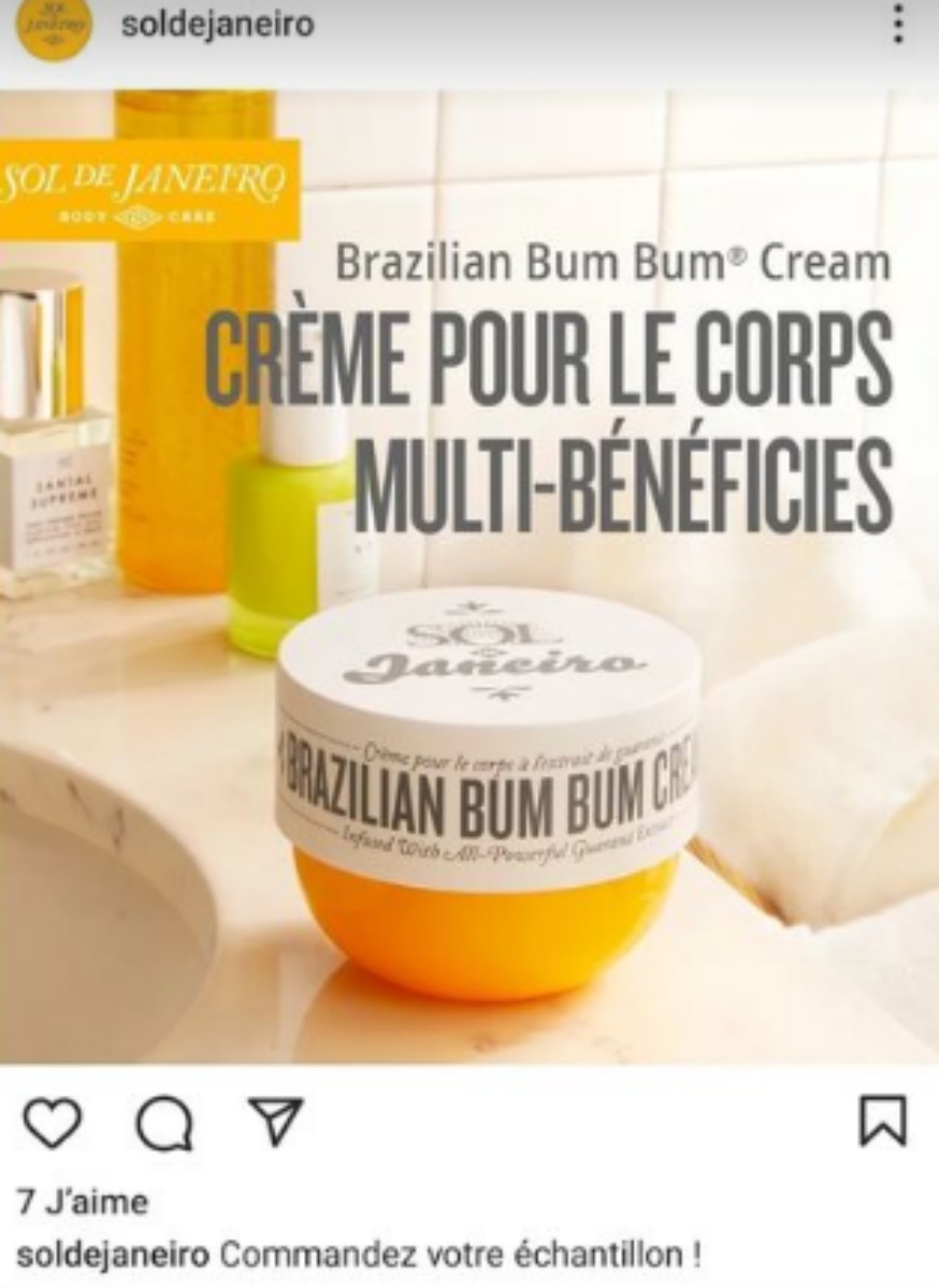 Commandez vos echantillons gratuits de la creme bresilienne Bum Bum de Sol de Janeiro 1